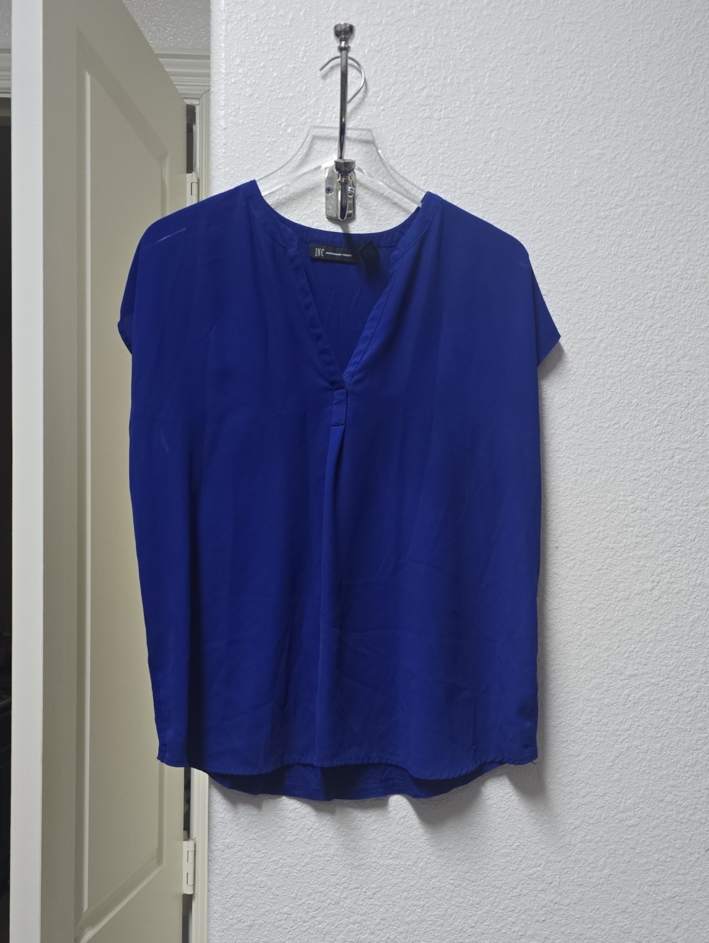 INC International Concepts Royal Blue V-Neck Cap Sleeve Blouse